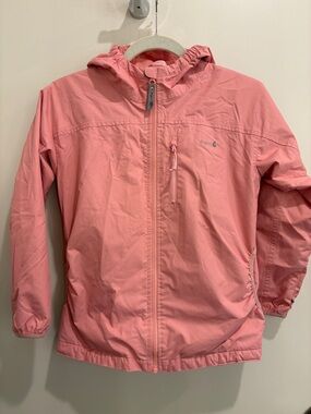 THERM Girls Rain Jacket Size 10 Pink Hooded Lightweight Raincoat Thumbholes 🌧️